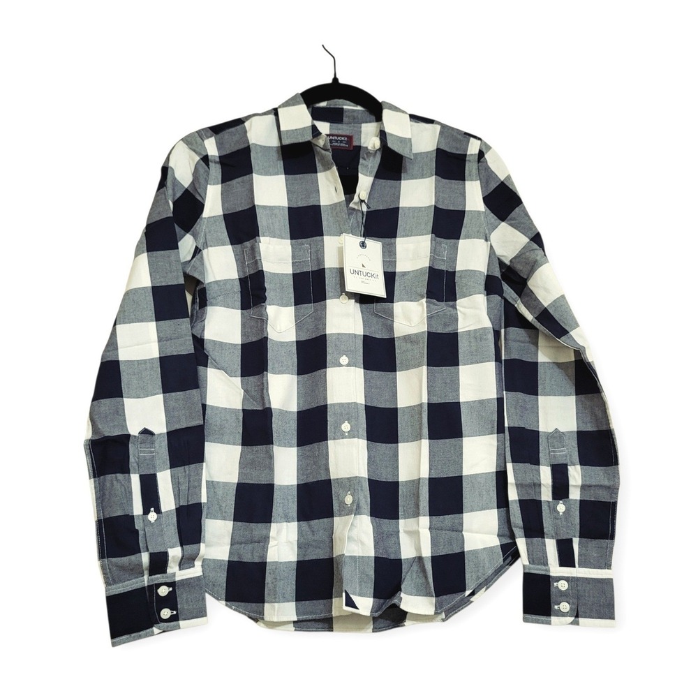UNTUCKit Women Size 0 NWT Buffalo Check Flannel Mairena Navy Blue Plaid Shirt
